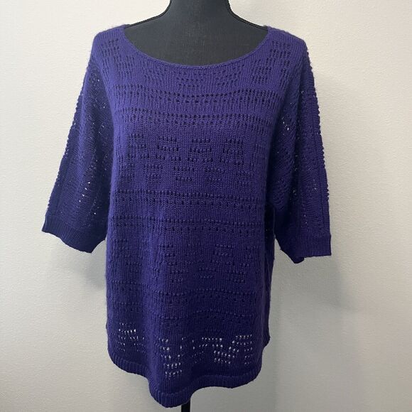 Chico's Purple Open Knit Short Sleeve Pullover Sweater Size  (2) / Medium (12) - Picture 1 of 9